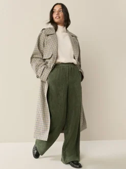 Khaki Green Wide Leg Soft Cord Trousers
