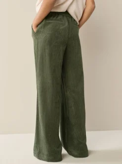 Khaki Green Wide Leg Soft Cord Trousers