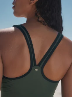 Khaki Green Zipped Shaping Tummy Control Swimsuit