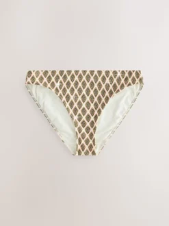 Khaki Green/Cream Foil Woodblock High Leg Bikini Bottoms
