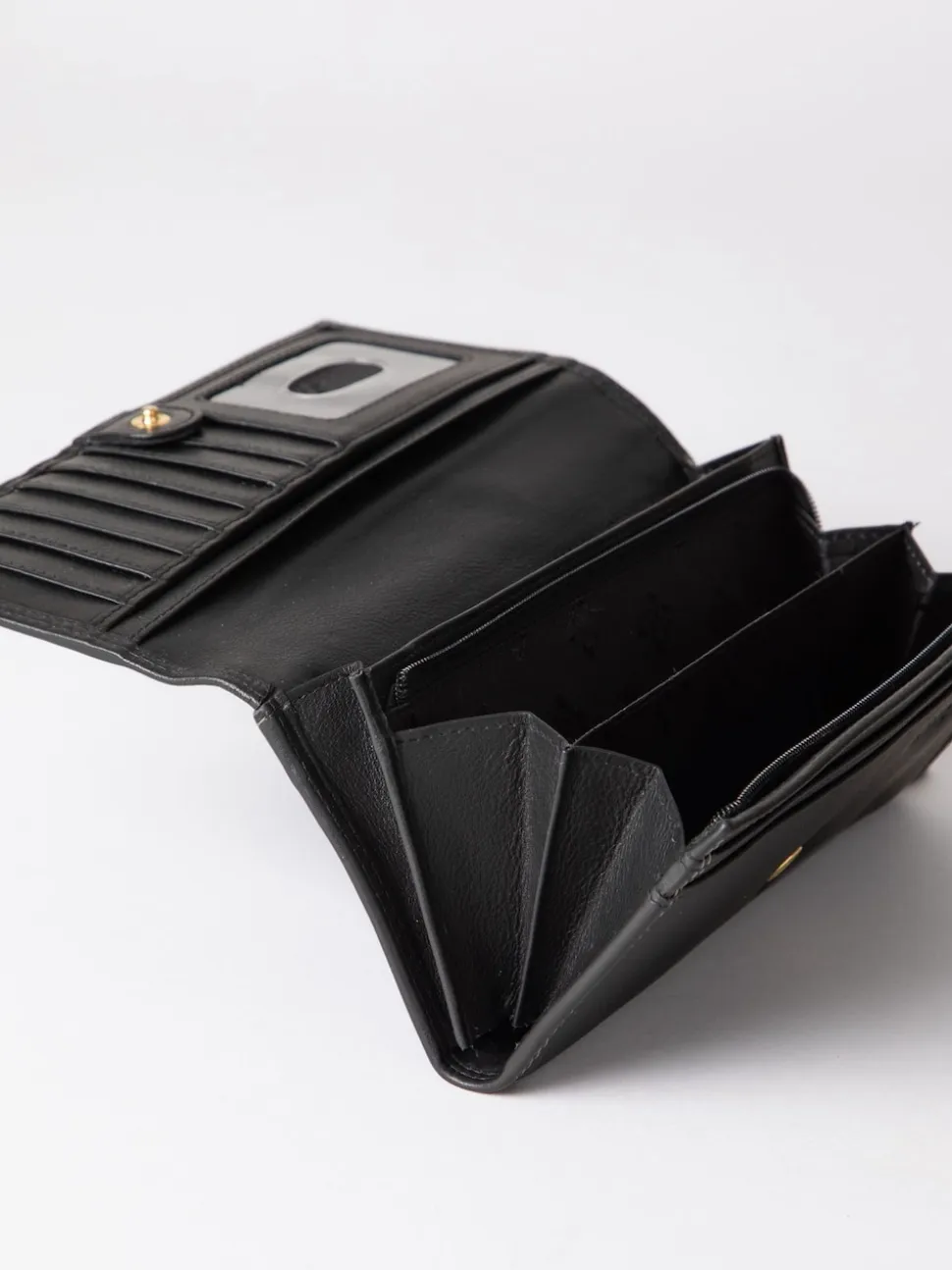 Lakeland Leather Black Chrome Large Flapover Purse