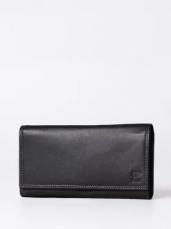 Lakeland Leather Black Chrome Large Flapover Purse