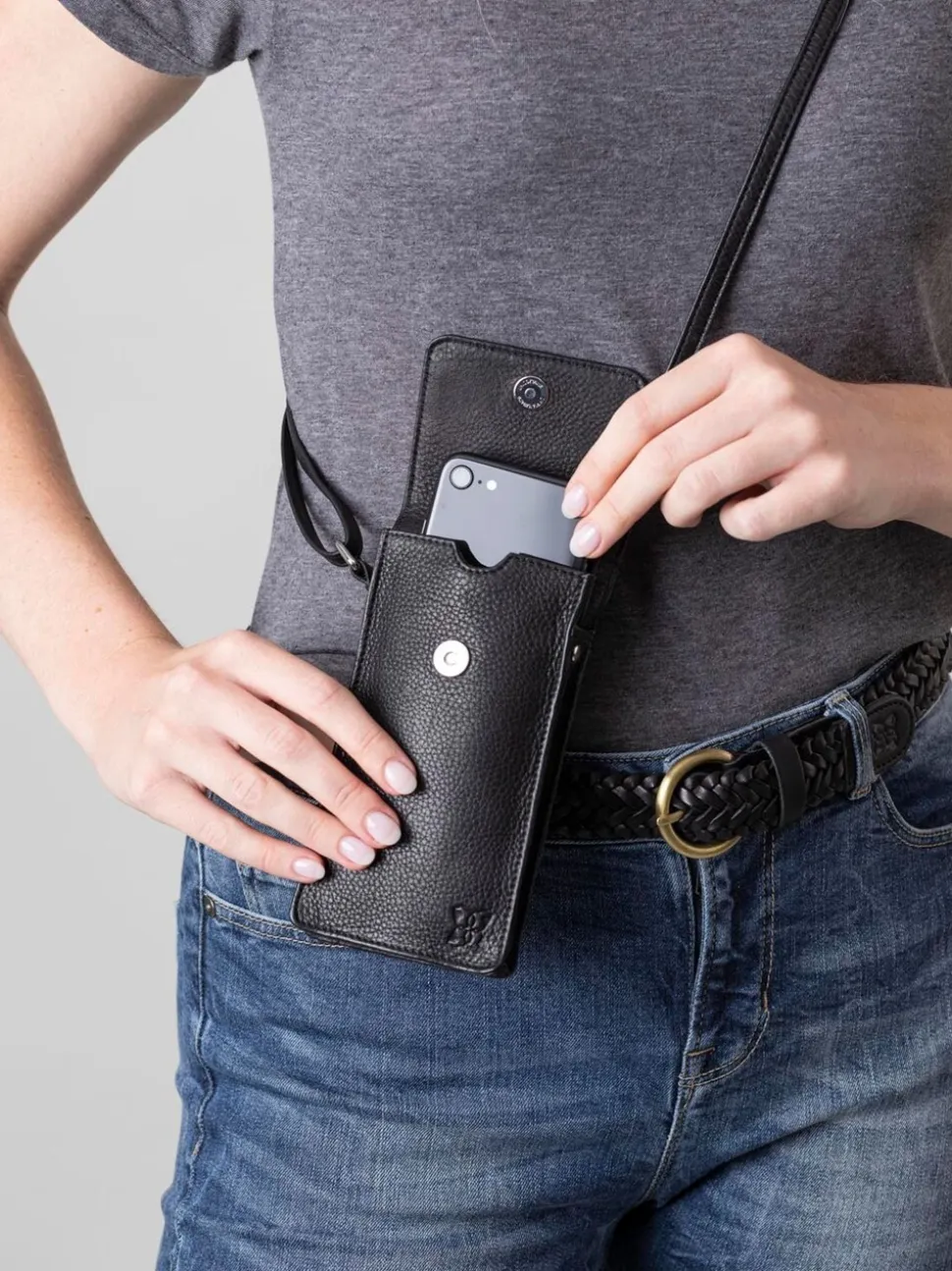 Lakeland Leather Black Cross-Body Phone Pouch Bag