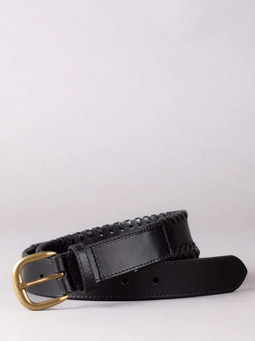 Lakeland Leather Black Wray Whip Stitch Leather Belt