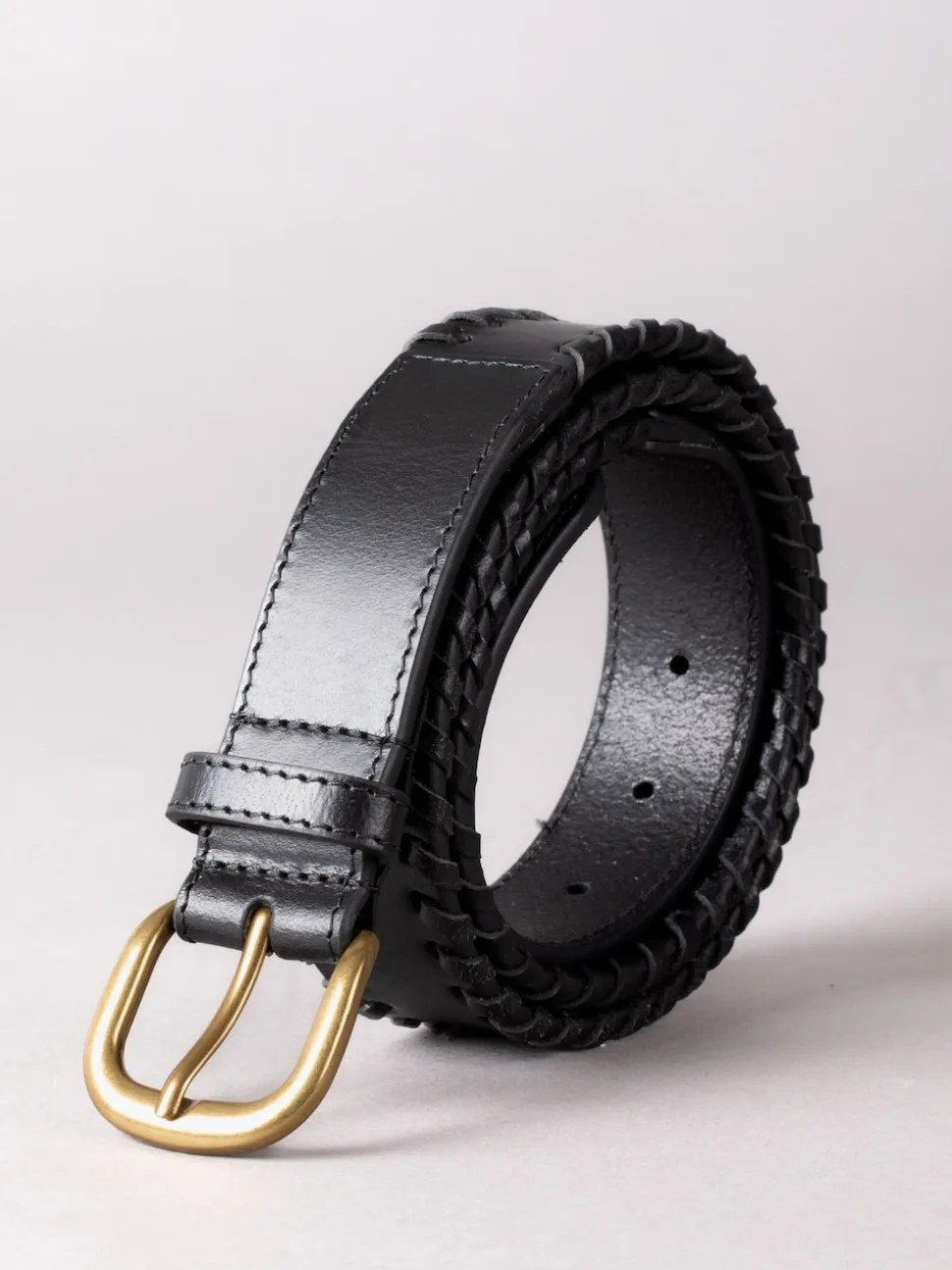 Lakeland Leather Black Wray Whip Stitch Leather Belt