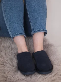 Lakeland Leather Blue Ladies Sheepskin Clog Winter Slippers