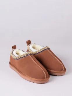 Lakeland Leather Brown Ladies Sheepskin Embroidered Clog Slippers