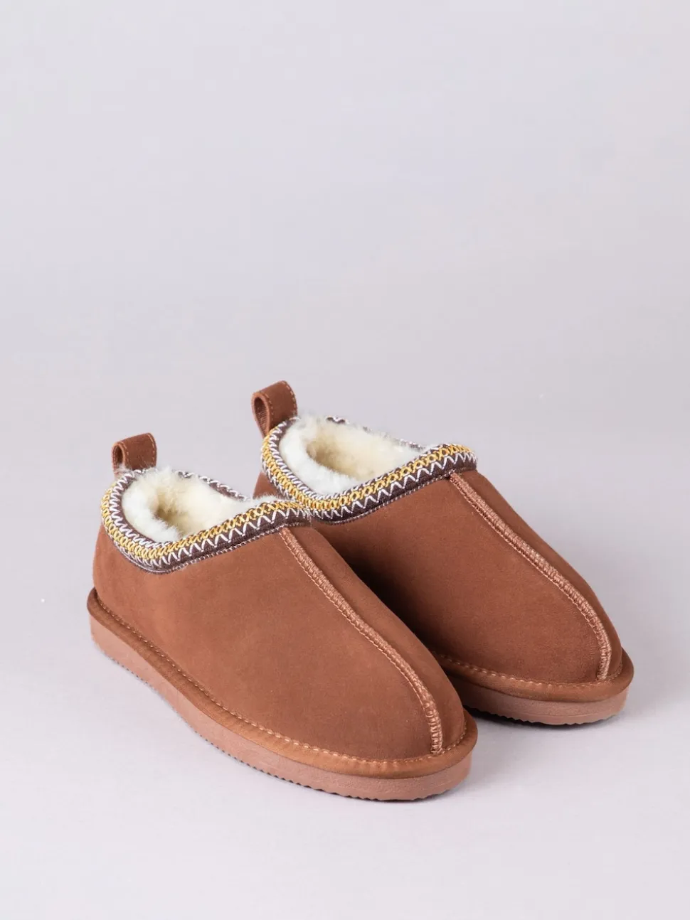 Lakeland Leather Brown Ladies Sheepskin Embroidered Clog Slippers