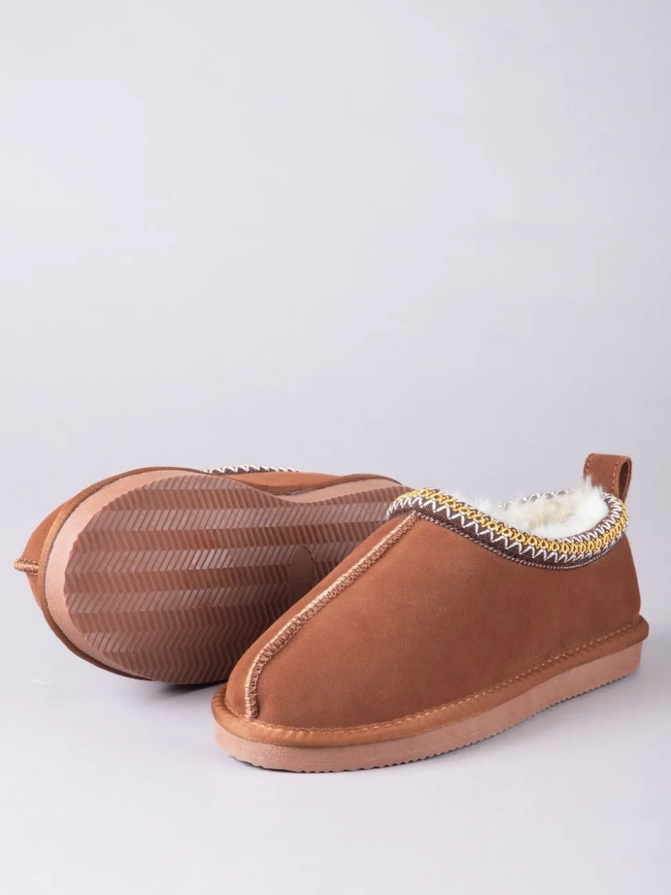 Lakeland Leather Brown Ladies Sheepskin Embroidered Clog Slippers