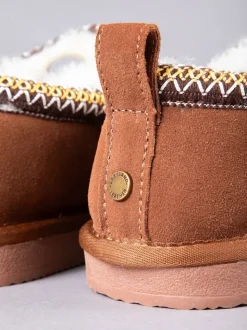 Lakeland Leather Brown Ladies Sheepskin Embroidered Clog Slippers