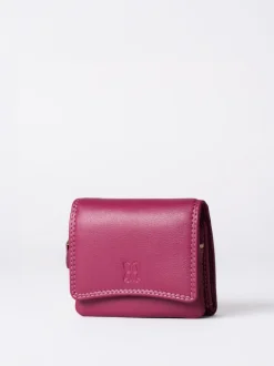 Lakeland Leather Cranberry Small Leather Flapover Purse