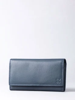 Lakeland Leather Dark Blue Large Flapover Purse