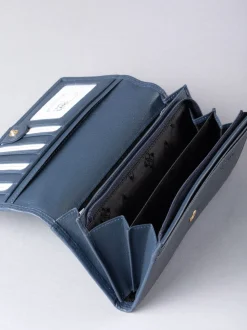 Lakeland Leather Dark Blue Large Flapover Purse