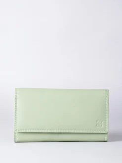 Lakeland Leather Light Green Large Flapover Purse