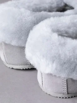 Lakeland Leather Light Grey Ladies Sheepskin Moccasin Slippers