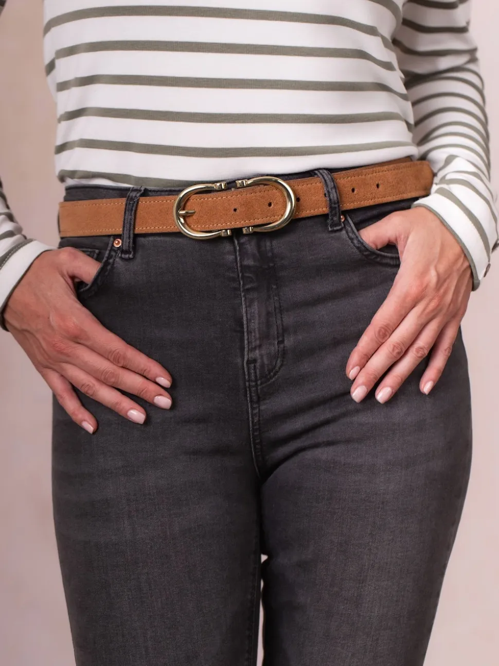 Lakeland Leather Tan Bowness Dual Buckle Suede Belt