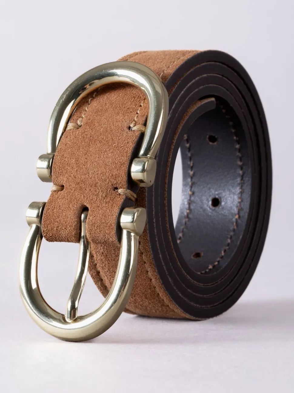 Lakeland Leather Tan Bowness Dual Buckle Suede Belt