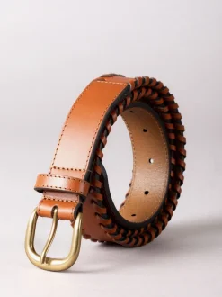 Lakeland Leather Tan Wray Whip Stitch Leather Belt