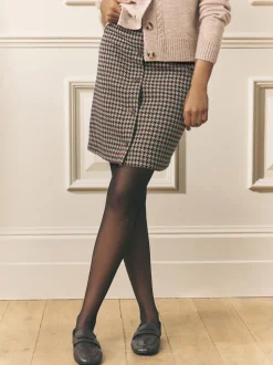 Laura Ashley Brown Dogtooth Check Mini Skirt with Wool