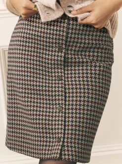 Laura Ashley Brown Dogtooth Check Mini Skirt with Wool