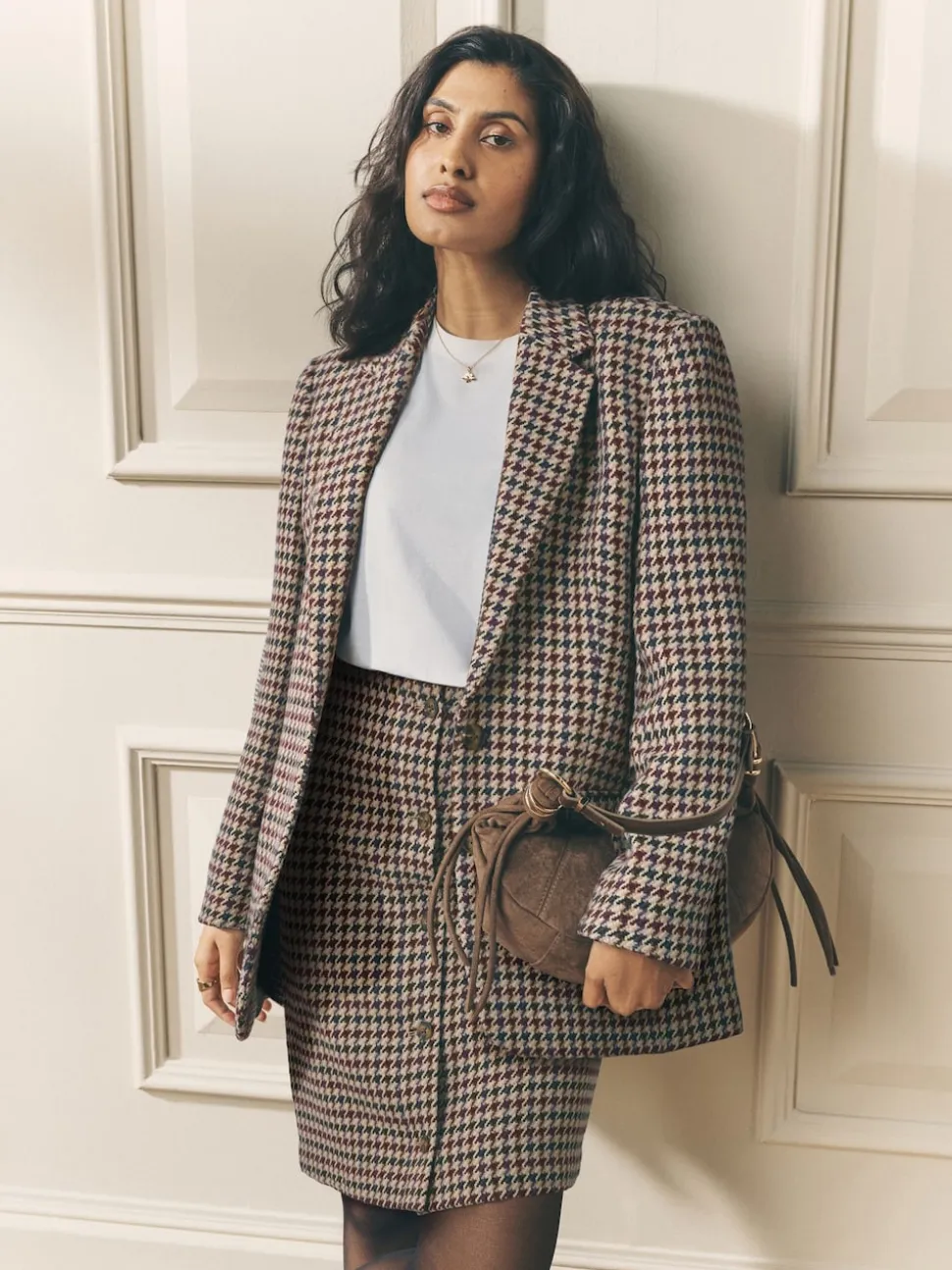 Laura Ashley Brown Heritage Dogtooth Check Blazer with Wool
