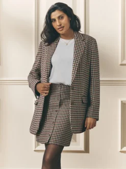 Laura Ashley Brown Heritage Dogtooth Check Blazer with Wool