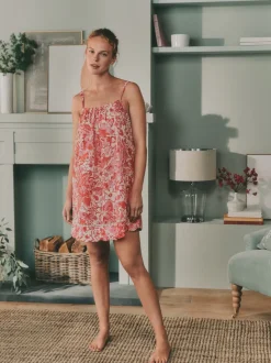Laura Ashley Pink Peony Cotton Scalloped Slip Nightie