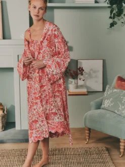 Laura Ashley Pink Peony Cotton Scalloped Slip Nightie
