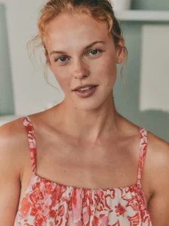 Laura Ashley Pink Peony Cotton Scalloped Slip Nightie