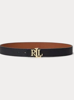 Lauren Ralph Lauren Black/Lauren Tan 2.5cm Logo Reversible Pebbled Leather Belt