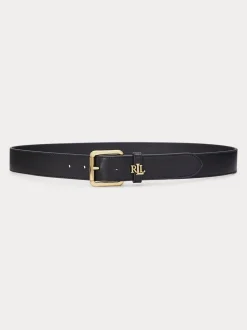 Lauren Ralph Lauren Black 3.2cm Logo-Keeper Leather Belt