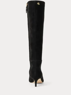 Lauren Ralph Lauren Black Mckay Suede Tall Boot Heels