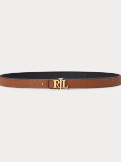 Lauren Ralph Lauren Black/Lauren Tan 1.9cm Skinny Logo Reversible Pebbled Leather Belt