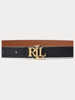 Lauren Ralph Lauren Black/Lauren Tan 1.9cm Skinny Logo Reversible Pebbled Leather Belt