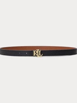 Lauren Ralph Lauren Black/Lauren Tan 1.9cm Skinny Logo Reversible Pebbled Leather Belt