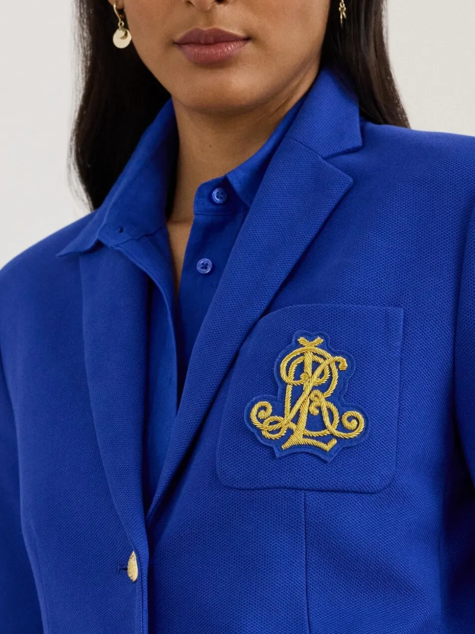 Lauren Ralph Lauren Blue Anfisa Crest Logo Blazer Jacket