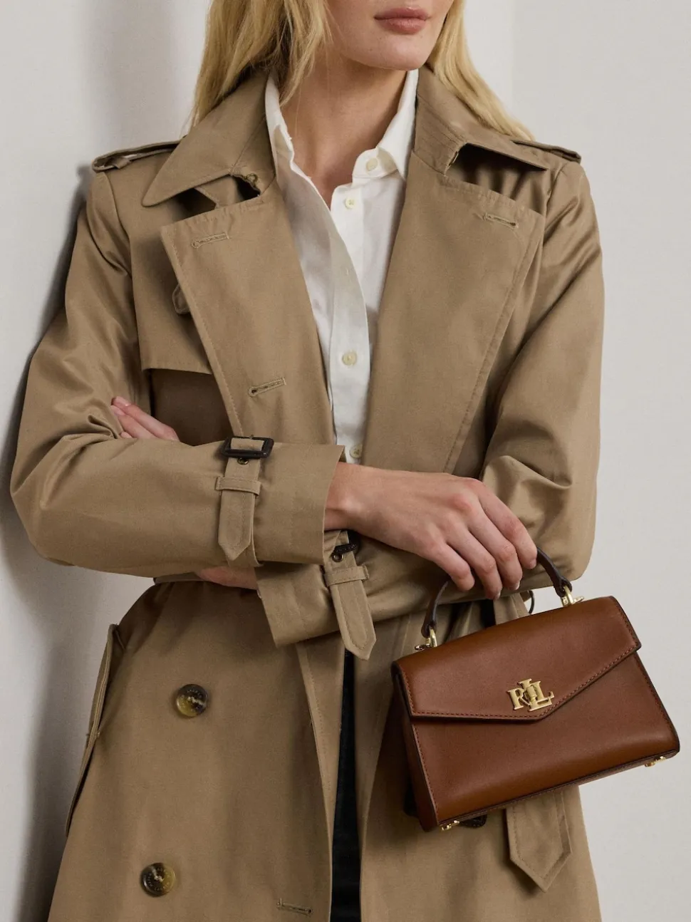 Lauren Ralph Lauren Brown Farrah Top Handle Leather Satchel Bag