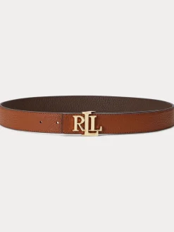 Lauren Ralph Lauren Lauren Tan/Dark Brown 2.5cm Logo Reversible Pebbled Leather Belt