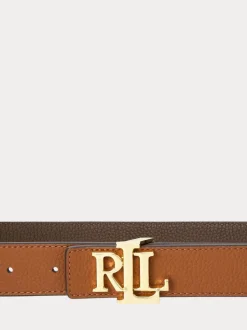 Lauren Ralph Lauren Lauren Tan/Dark Brown 2.5cm Logo Reversible Pebbled Leather Belt