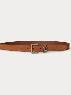 Lauren Ralph Lauren Lauren Tan 2.5cm Skinny Logo-Keeper Leather Belt