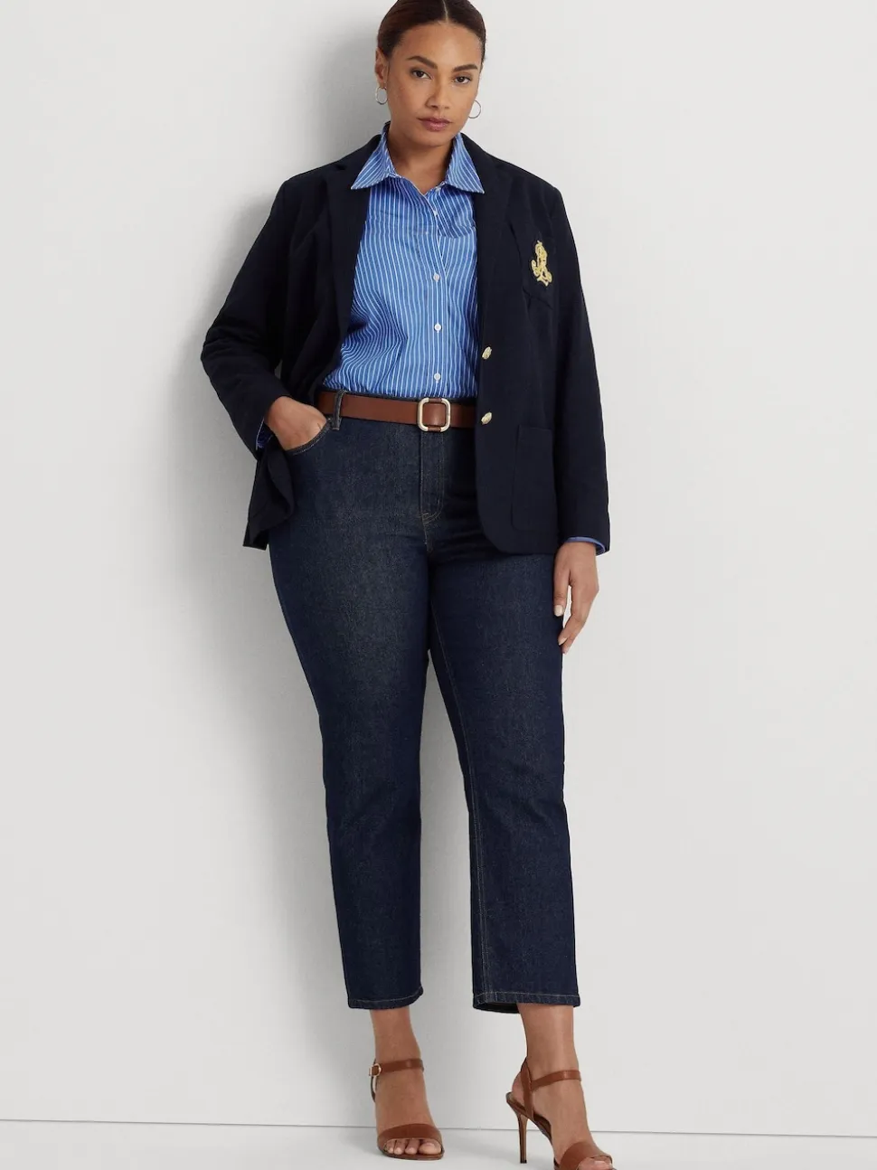 Lauren Ralph Lauren Lauren Navy Curve Anfisa Bullion Jacquard Blazer