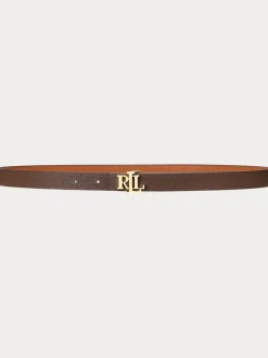Lauren Ralph Lauren Lauren Tan/Dark Brown 1.9cm Skinny Logo Reversible Pebbled Leather Belt