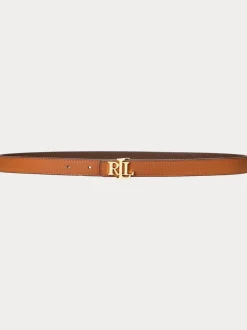 Lauren Ralph Lauren Lauren Tan/Dark Brown 1.9cm Skinny Logo Reversible Pebbled Leather Belt