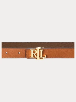Lauren Ralph Lauren Lauren Tan/Dark Brown 1.9cm Skinny Logo Reversible Pebbled Leather Belt