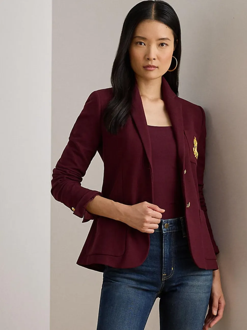Lauren Ralph Lauren Red Anfisa Crest Logo Blazer Jacket
