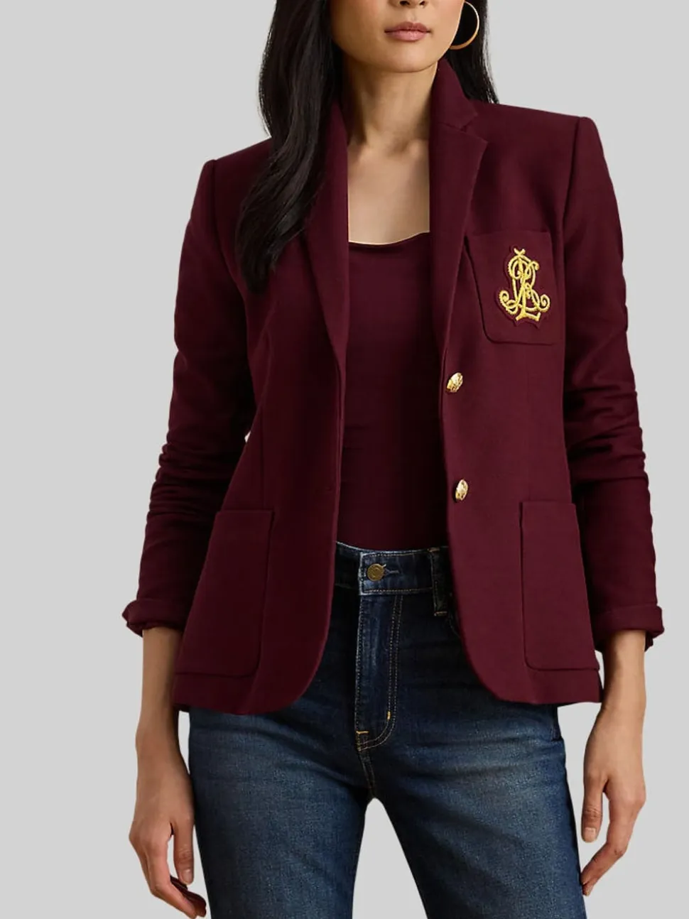 Lauren Ralph Lauren Red Anfisa Crest Logo Blazer Jacket