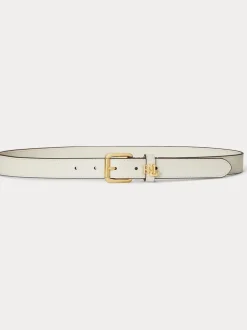 Lauren Ralph Lauren White Logo Keeper Leather Skinny Belt