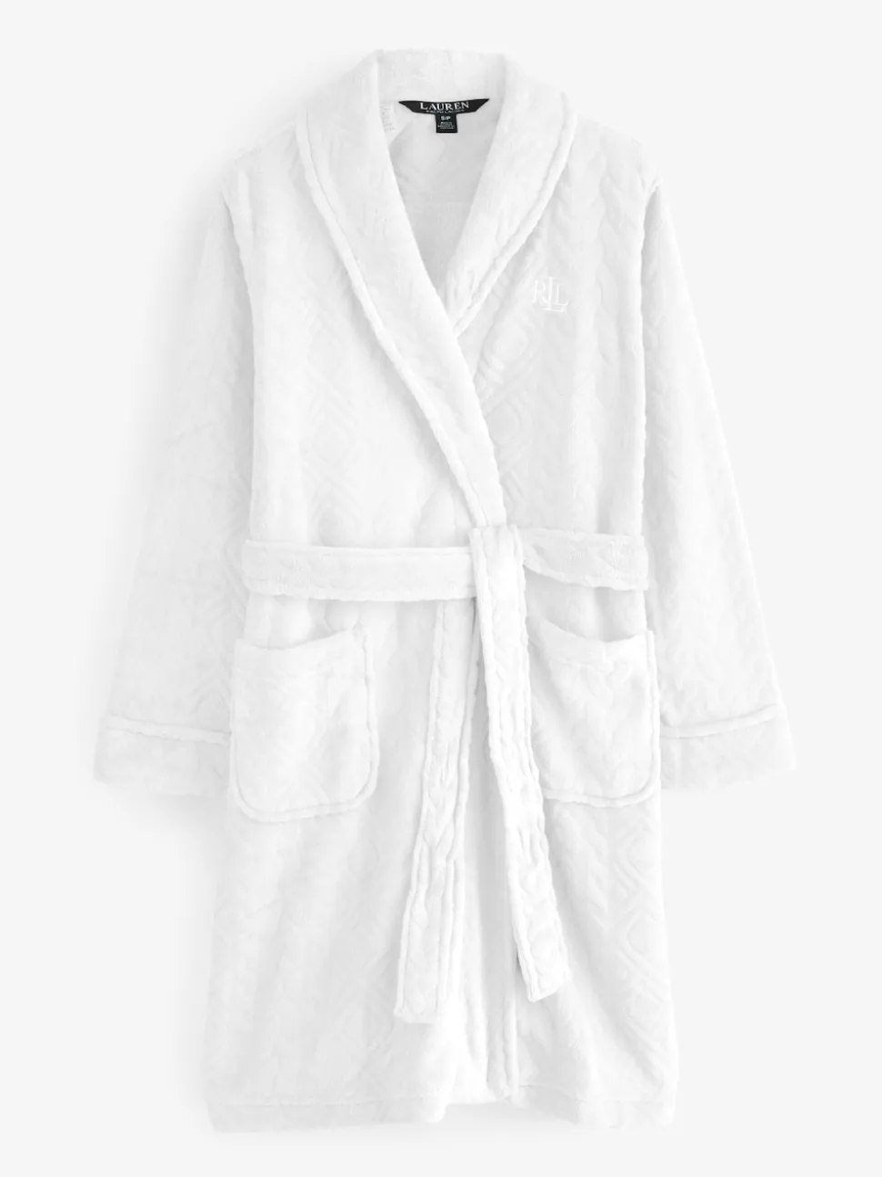 Lauren Ralph Lauren White Chenille So Soft L/S Shawl Collar Short Robe