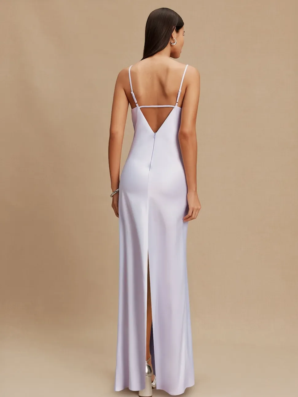 Lavender Purple Satin Cowl Neck Wedding Guest Bridesmaid Maxi Dress