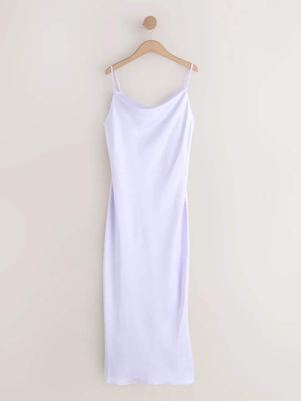 Lavender Purple Satin Cowl Neck Wedding Guest Bridesmaid Maxi Dress